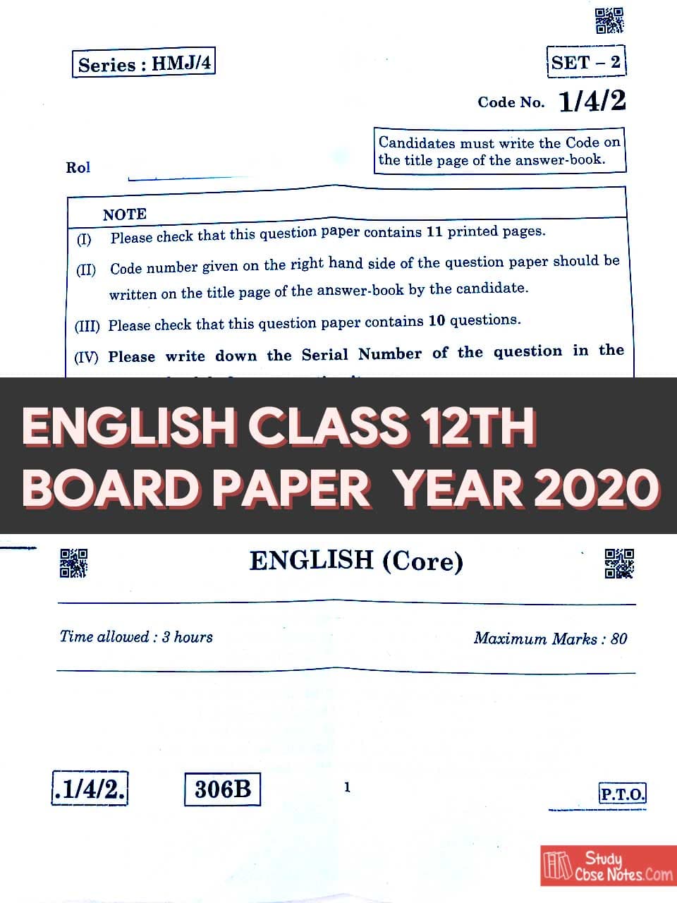 CBSE English Class 12th Board Paper 2020 (3 Sets)